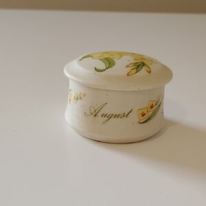 Vintage Lefton Flower Of The Month August Floral Trinket Box.
